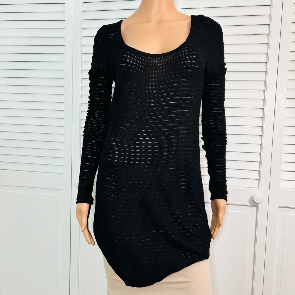 EXPRESS Black Semi Sheer Asymmetrical Hem Long Sleeve Shirt Size Large